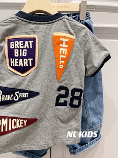 手工贴布儿童徽章短袖 T夏 男童T恤 韩版 KIDS2025夏新款 日系