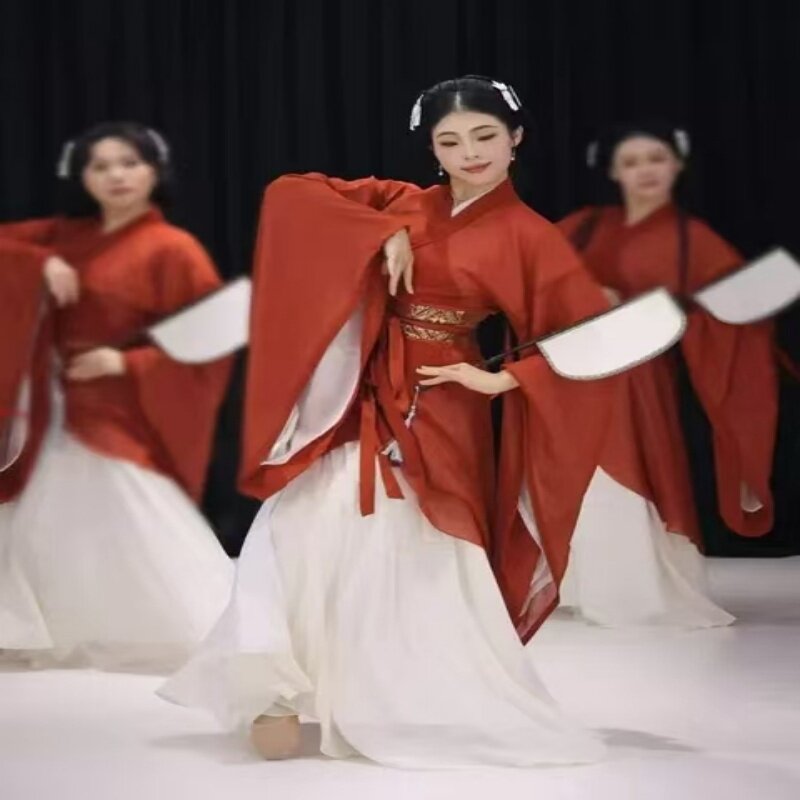 新中式儿童汉服复原魏晋风女大袖交领异形围裳破裙战国袍橘红古装