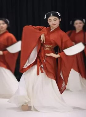 新中式儿童汉服橘色大袖大摆裙服