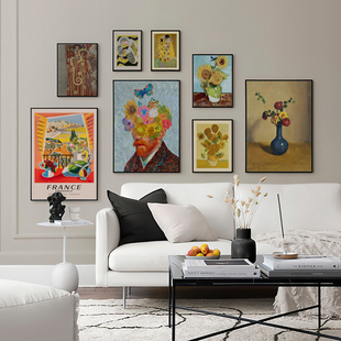 家庭画廊黄色系列北欧小众组合简约复古装饰画画芯油画布挂画内芯