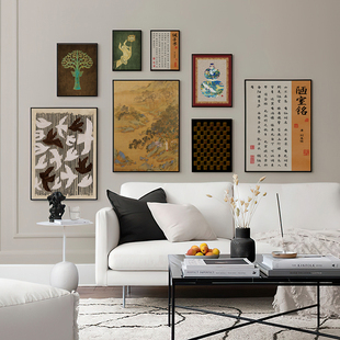 中古风装饰画画芯艺术微喷打印油画布不含框茶室书房复古挂画内芯