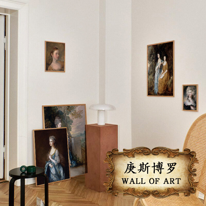 庚斯博罗古典欧式人物肖像画画心宫廷贵妇唯美装饰画画芯复古北欧