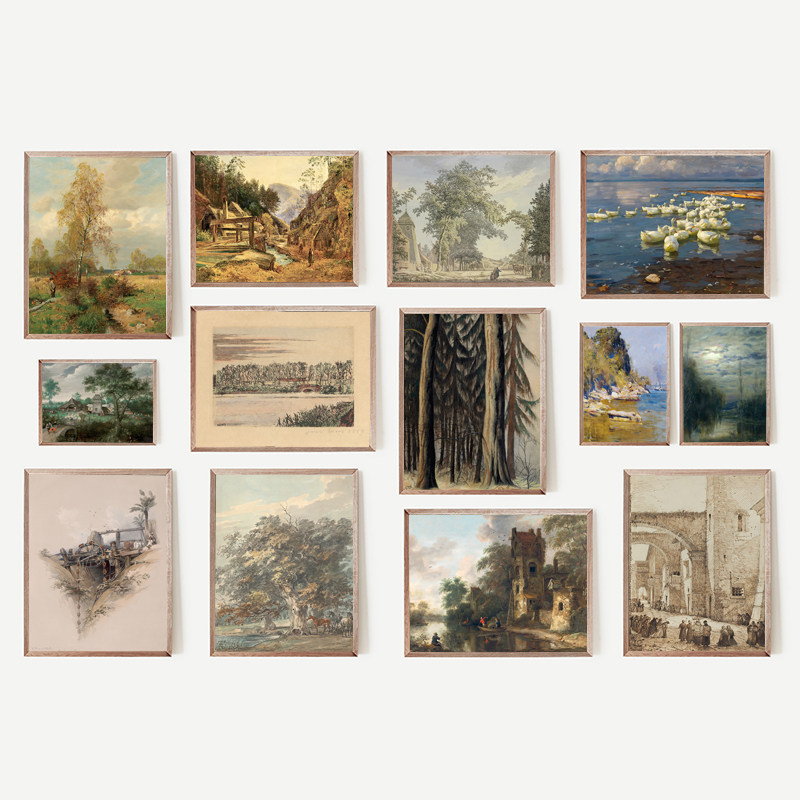 法式复古艺术风景森林风光装饰画画芯北欧高级感挂画内芯艺术微喷