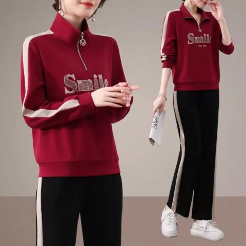 여성 운동복 봄과 가을 새로운 패션 미국 초가을 운동복 서양식 노화 방지 런닝 캐주얼웨어 투피스 세트