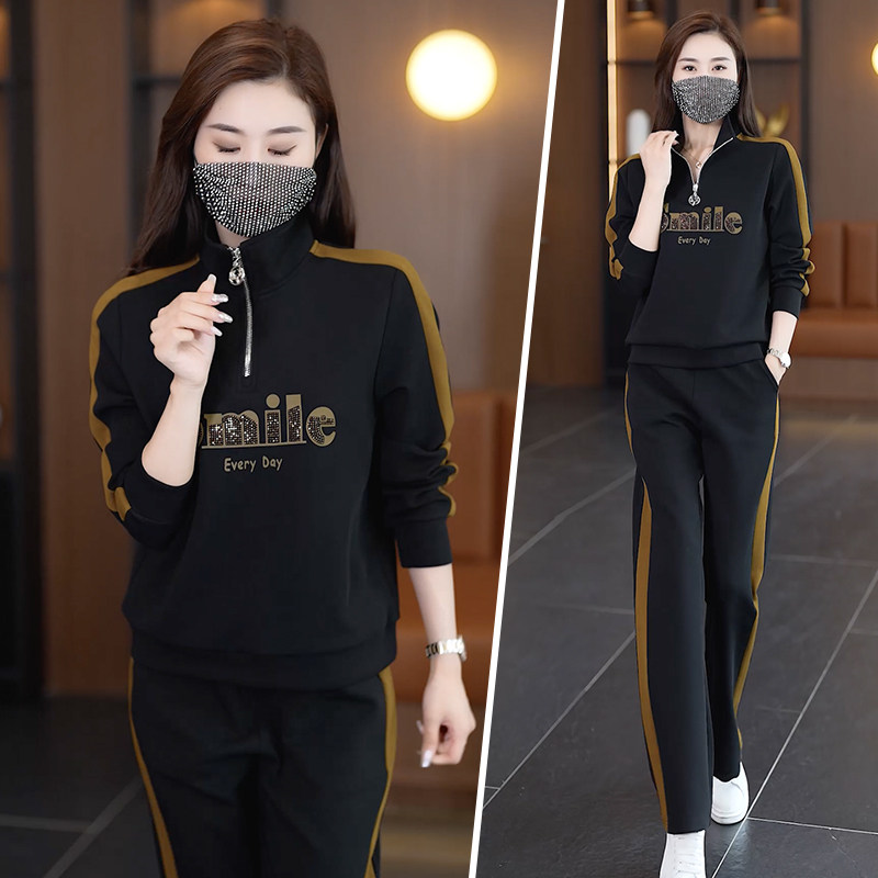 여성 운동복 봄과 가을 새로운 패션 미국 초가을 운동복 서양식 노화 방지 런닝 캐주얼웨어 투피스 세트