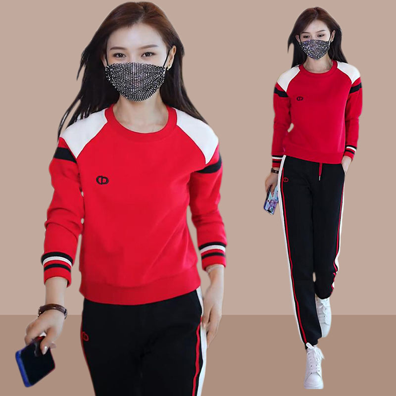 여성용 스포츠 슈트 패셔너블하고 벨벳 라운드 넥 봄과 가을 작은 사람들을 위한 올해 인기 캐주얼 스웨트 셔츠와 바지 투피스 세트