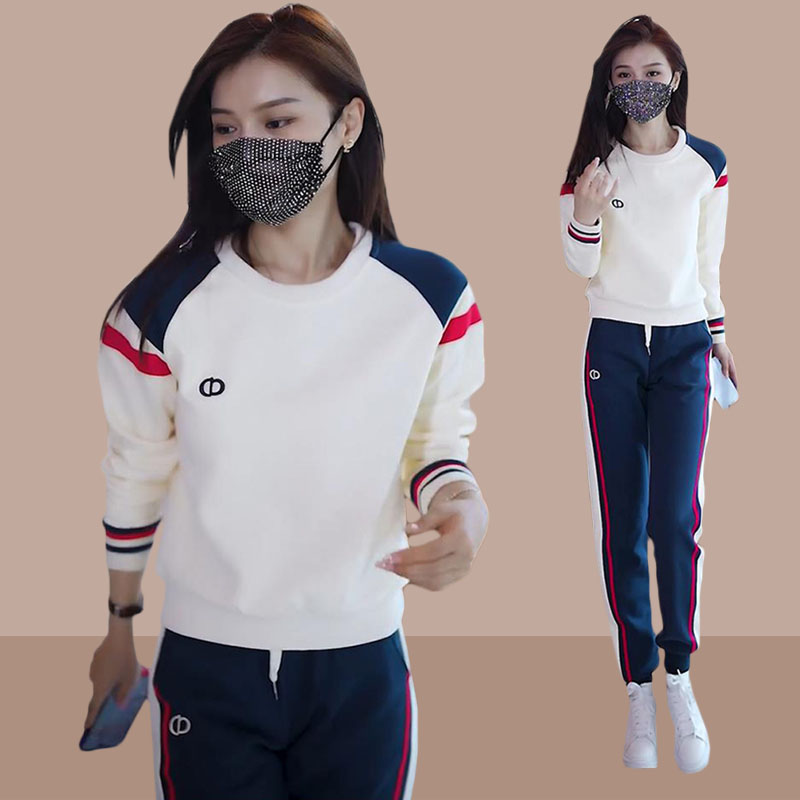 여성용 스포츠 슈트 패셔너블하고 벨벳 라운드 넥 봄과 가을 작은 사람들을 위한 올해 인기 캐주얼 스웨트 셔츠와 바지 투피스 세트