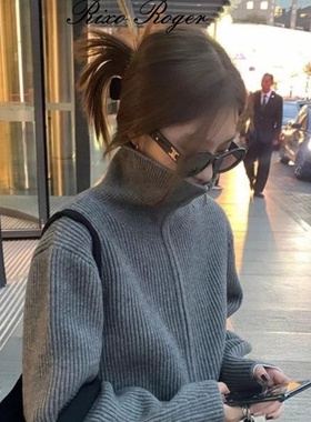法国Rixo Roger 灰色双拉链高领针织衫女2025秋季新加厚毛衣外套