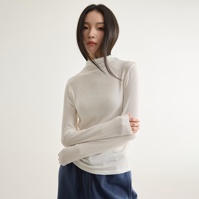 天丝羊毛修身半高领长袖T恤