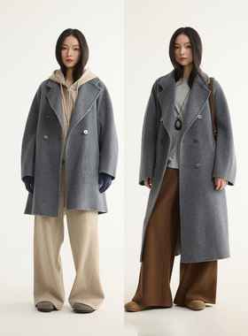 芙蕖FUXU 100%绵羊毛101801经典双排扣廓形长/短款双面呢大衣外套