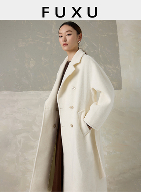 芙蕖FUXU 阿拉善小骆驼绒 经典101801双排扣中长款毛呢大衣外套女