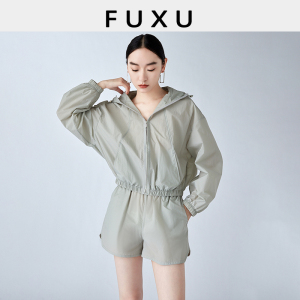 芙蕖FUXU UPF50+超轻薄防晒服 短款运动感拉链外套短裤两件套装女