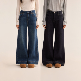 四面弹阔腿微喇牛仔裤 芙蕖FUXU 高腰喇叭裤 一条过冬 女 加绒加厚