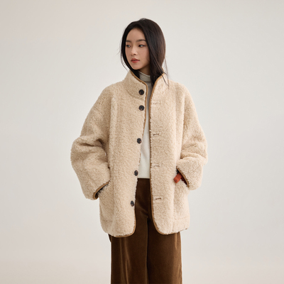 双面穿羊羔毛外套麂皮立领大衣