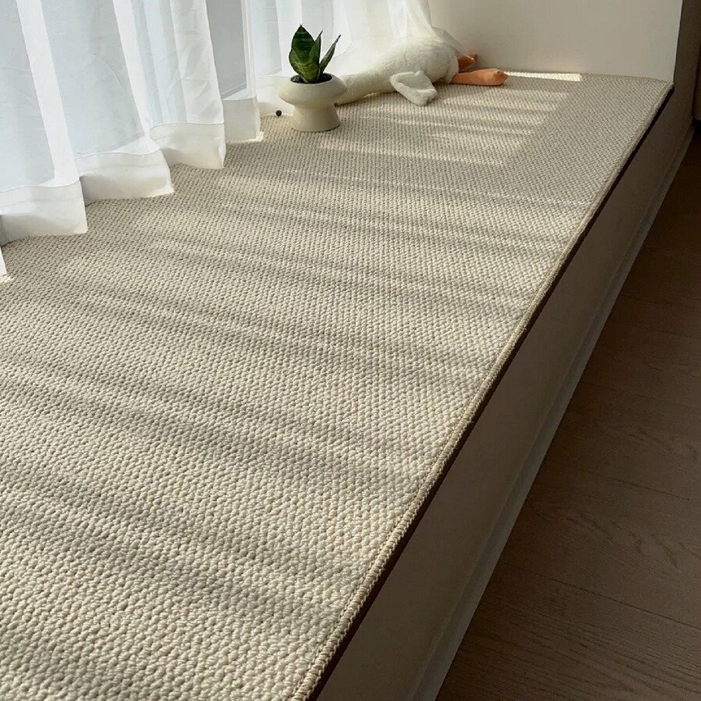 中古奶油风飘窗垫定做仿剑麻网红窗台垫主卧亚麻阳台坐垫防猫抓垫