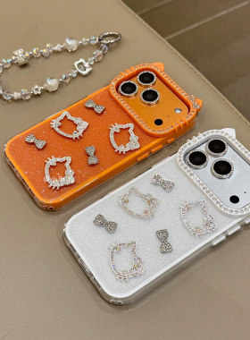猫耳满钻蝴蝶结适用iPhone17promax手机壳新款16pro可爱卡通15保护壳苹果14pro少女心13个性创意12防摔11软壳