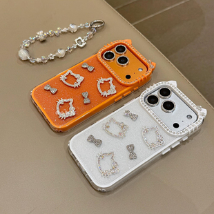 猫耳满钻蝴蝶结适用iPhone17promax手机壳新款 创意12防摔11软壳 16pro可爱卡通15保护壳苹果14pro少女心13个性