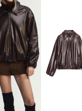 柜429！2025秋季新品TRF女装 仿皮飞行员翻领夹克外套4341736 717