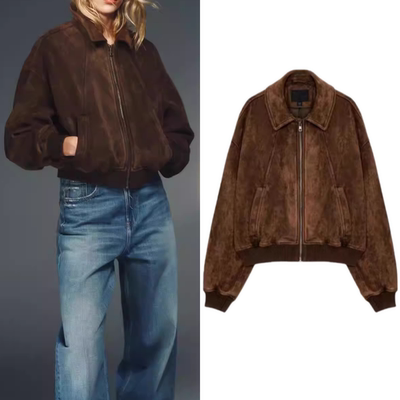 柜499！2025冬季新款高级感翻领绒面效果仿麂皮夹克外套8490705