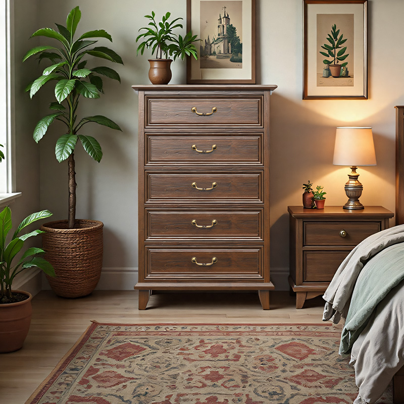 虎牌美式实木五斗柜隐形保险柜家用小型100斤指纹101cm高隐藏式指纹抽屉保险箱防盗客厅卧室床头储物保险箱