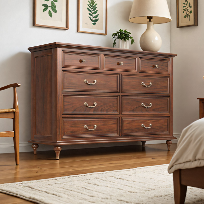 虎牌美式实木九斗柜隐形保险柜家用100斤办公智能指纹密码防盗客厅卧室床头储物隐藏式抽屉85cm高保险箱