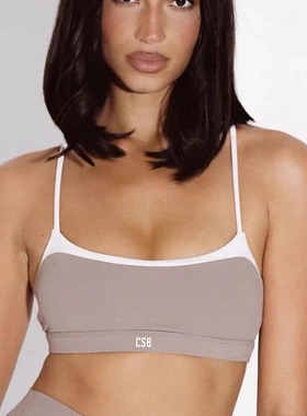 *csb拼接撞色运动文胸健身背心带胸垫裸感蜜桃裤瑜伽套装 y标