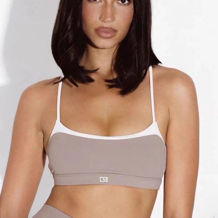 *csb拼接撞色运动文胸健身背心带胸垫裸感蜜桃裤瑜伽套装 y标