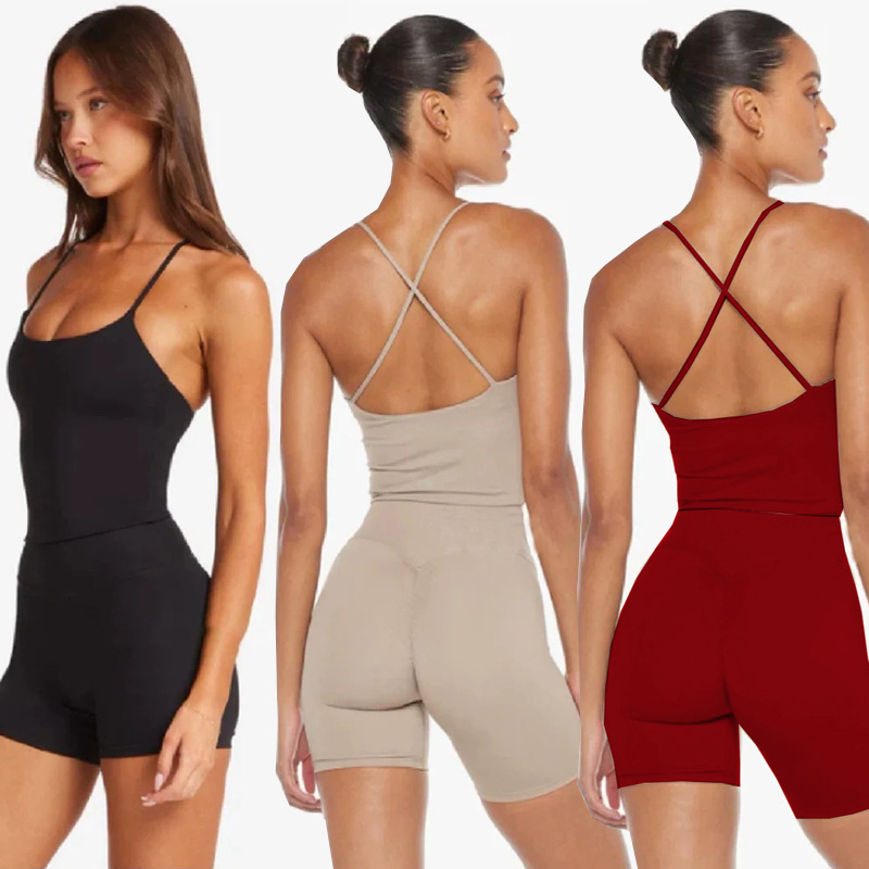 *csb 运动背心健身文胸美背带胸垫吊带蜜桃短裤瑜伽套装 y 标