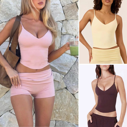 *csb V领含胸垫吊带瑜伽背心女速干运动文胸美背显胸