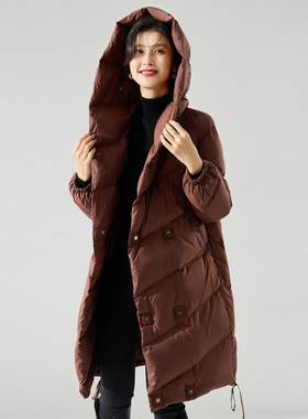 秋冬新款90白鸭绒加厚保暖连帽中长款羽绒服超轻面包服外套15498