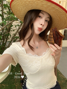 娇欲时刻 GS疯狂打call香软娇感满分夏纯欲甜美波点网纱蕾丝小衫