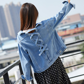 BF原宿风宽松牛仔外套女 学生韩版 2019春秋新款 后背绑带蝴蝶结短款