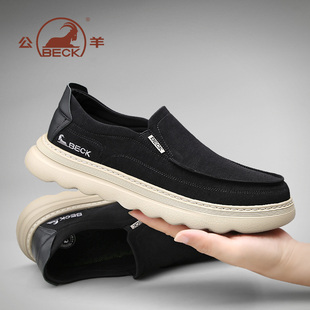 公羊男鞋2025春秋季新款透气休闲鞋百搭时尚轻便懒人一脚蹬爸爸鞋