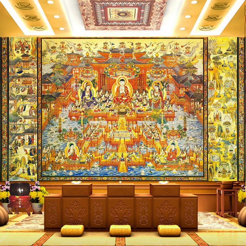 西方极乐世界全景图墙纸佛祖弘法