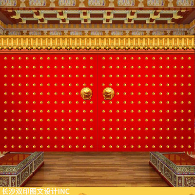 红色宫门墙纸皇家王府大门壁画