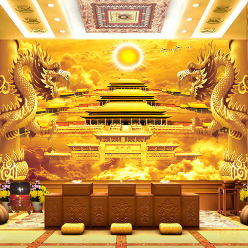 南天门墙纸道家神仙供桌台背景画