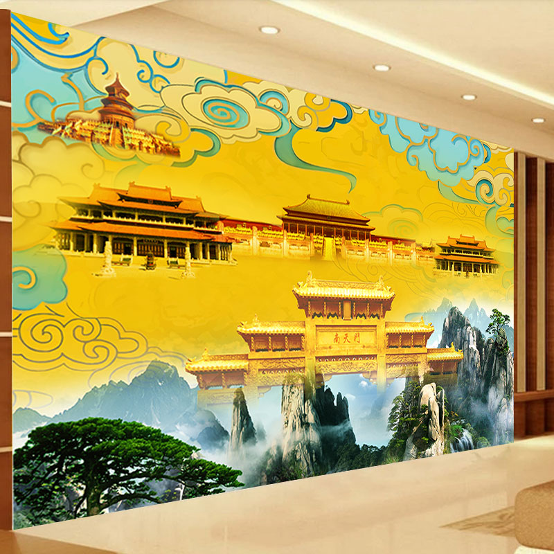 蓬莱仙界风景墙纸南天门宫殿壁画
