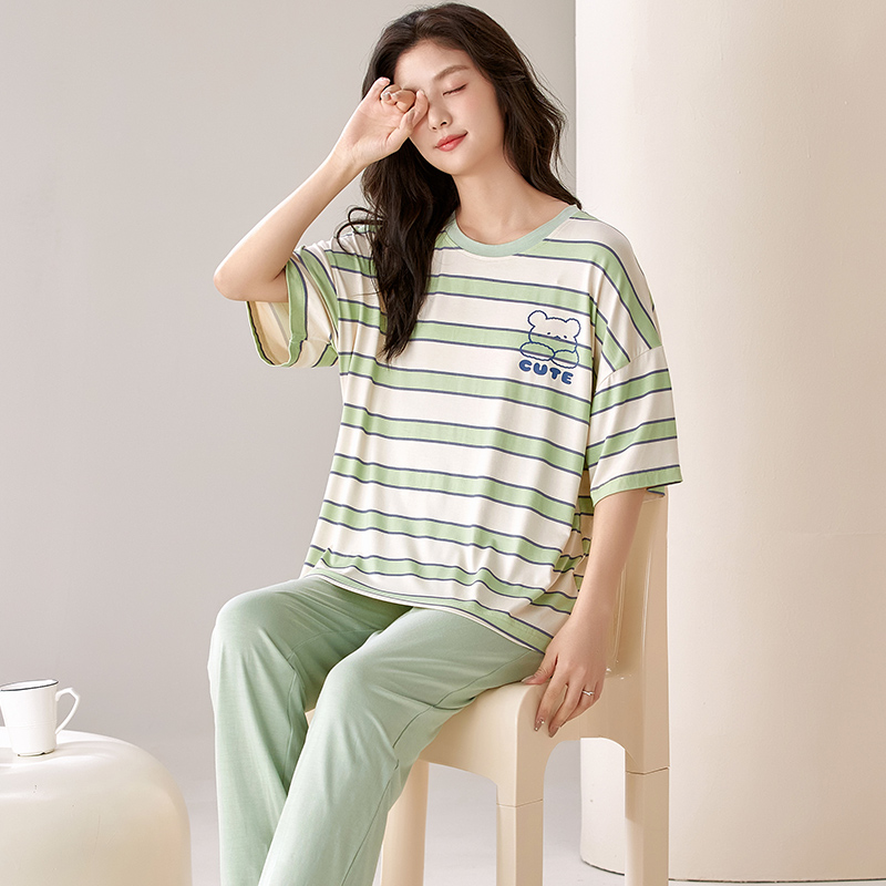 【凉感】莫代尔睡衣女夏季新款2024年短袖长裤薄款冰丝家居服套装