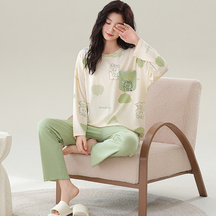 睡衣女加肥加大码春秋款莫代尔长袖2025新款卡通可爱夏天薄款套装