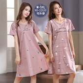 宽松夏天加大码 大码 韩版 纯棉短袖 胖mm200斤睡衣可外穿 睡裙女夏季