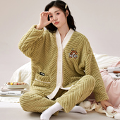 睡衣女秋冬季 200斤法兰绒保暖套装 新款 2023年珊瑚绒加厚加绒大码