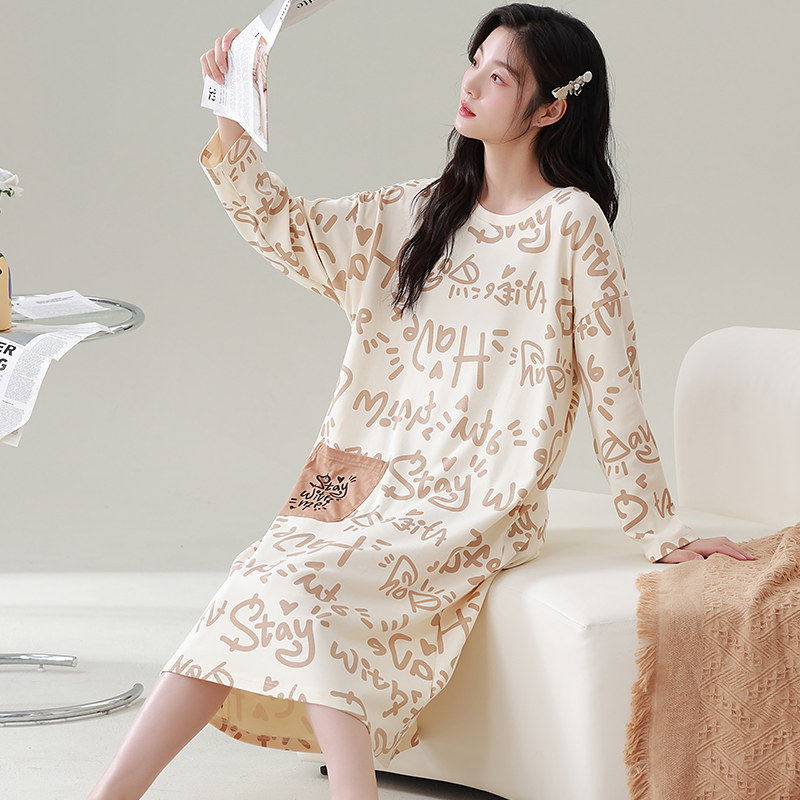 长袖睡裙女纯棉春秋季大码200斤卡通连衣裙孕妇中长款睡衣女夏季,女士内衣/男士内衣/家居服,睡裙,淘宝优惠券,粉丝福利购,淘宝优惠卷