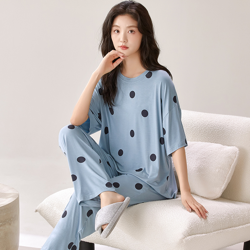 莫代尔睡衣女春秋2025新款夏季冰丝短袖长裤半袖家居服套装超柔软