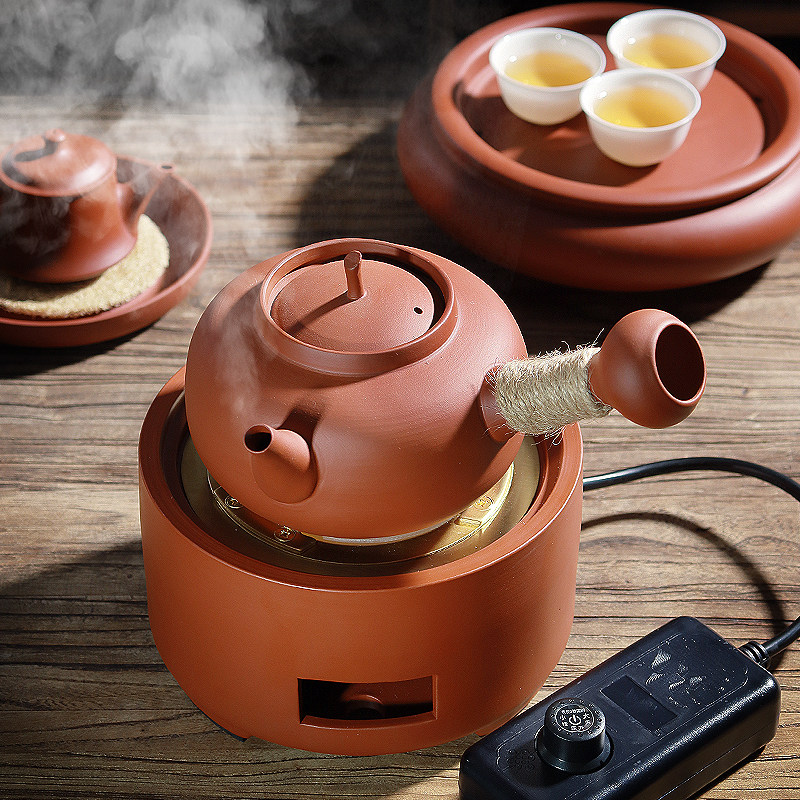 潮州砂铫壶电炉丝老式潮汕家用陶瓷泡茶壶红泥侧把煮茶壶茶炉套装