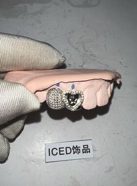 ICED饰品925银双颗满钻爱心莫桑钻牙套嘻哈风格定制饰品