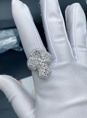 BLITZ BOY十字架T方锆石嘻哈戒指新款铜材质镶钻男时尚饰品