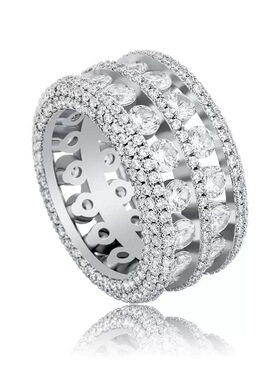 ICED饰品双层满钻嘻哈男戒镀金铜锆石宽版指环街头风穿搭戒指