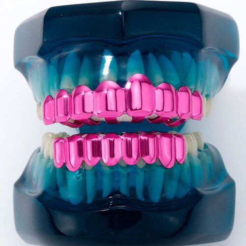 ICED饰品嘻哈teeth grillz说唱牙饰欧美镶钻石假牙套粉色牙套