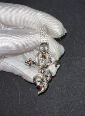 嘻哈饰品灵蛇献瑞吊坠十字架潮牌生肖蛇本命年复古项链