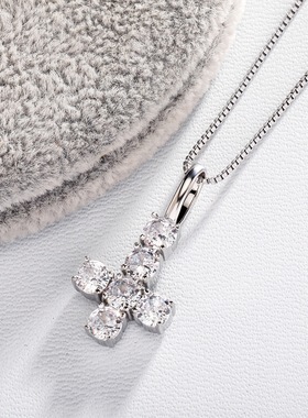 925银嘻哈满锆石十字架吊坠复古简约百搭饰品吊坠